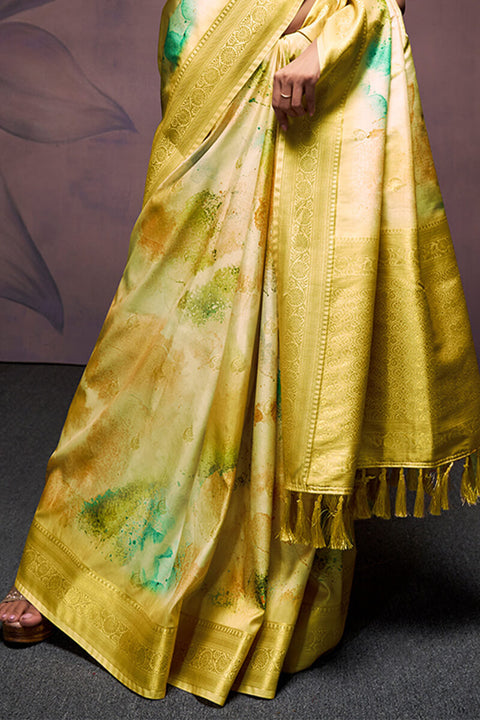 VastraLakshmi Smashing Mustard Digital Printed Soft Silk Saree With Snappy Blouse Piece