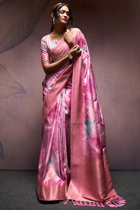 VastraLakshmi Glittering Dark Pink Digital Printed Soft Silk Saree With Fugacious Blouse Piece