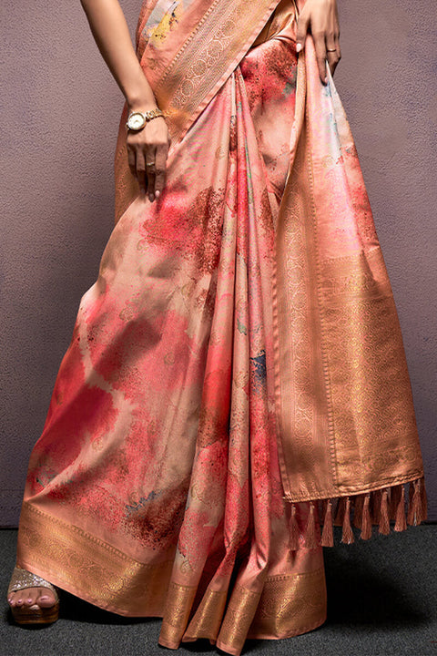 VastraLakshmi Cynosure Peach Digital Printed Soft Silk Saree With Panache Blouse Piece