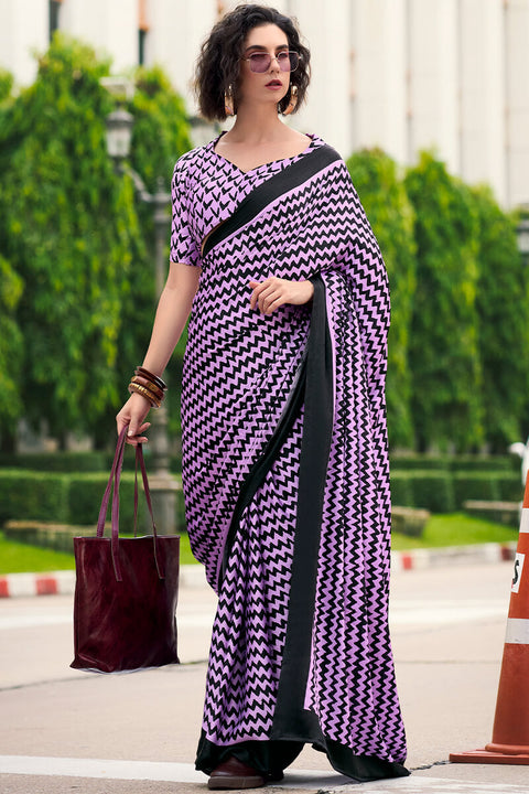 VastraLakshmi Sophisticated Lavender Digital Printed Satin Silk Saree With Gleaming Blouse Piece