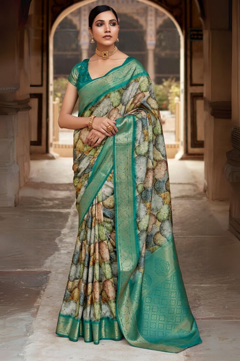 VastraLakshmi Devastating Green Digital Printed Soft Silk Saree With Winsome Blouse Piece