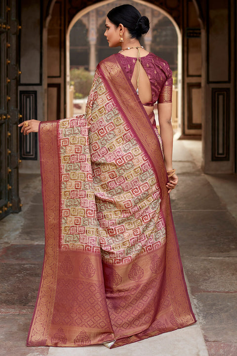 VastraLakshmi Elaborate Wine Digital Printed Soft Silk Saree With Resonant Blouse Piece