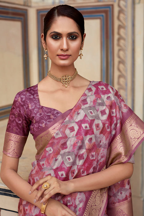 VastraLakshmi Sumptuous Wine Digital Printed Soft Silk Saree With Piquant Blouse Piece