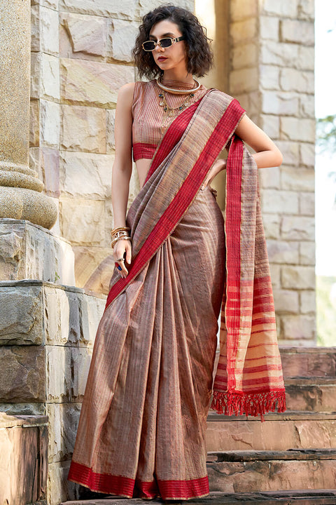 VastraLakshmi Staring Brown Cotton Silk Saree With Appealing Blouse Piece