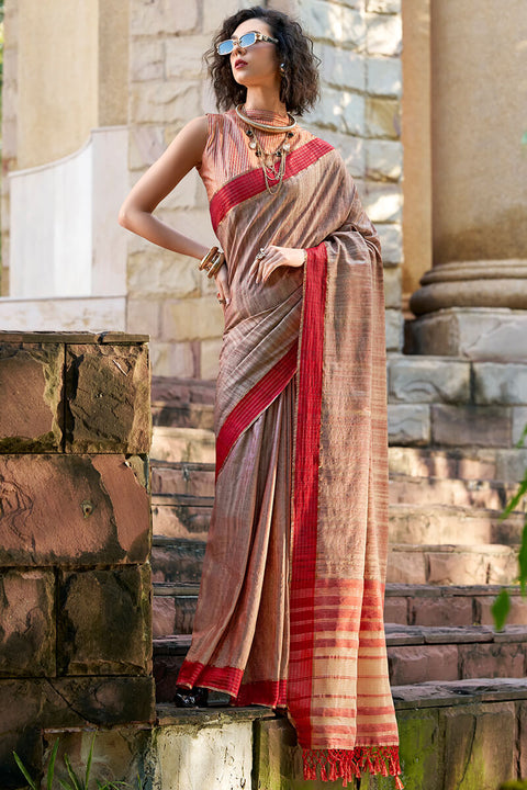 VastraLakshmi Staring Brown Cotton Silk Saree With Appealing Blouse Piece