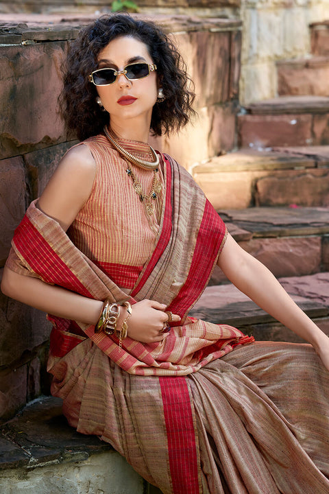 VastraLakshmi Staring Brown Cotton Silk Saree With Appealing Blouse Piece