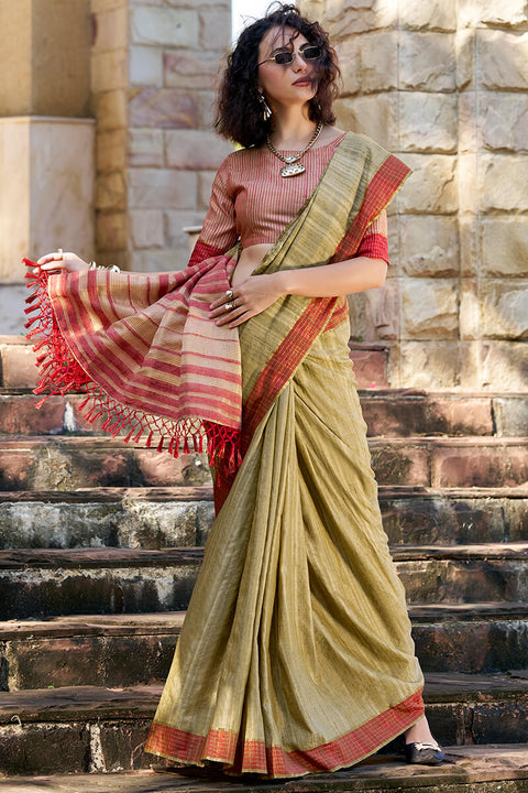 VastraLakshmi Conflate Green Cotton Silk Saree With Desuetude Blouse Piece