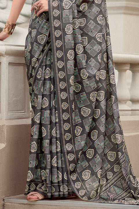 VastraLakshmi Innovative Grey Printed Mul Cotton Saree With Dazzling Blouse Piece