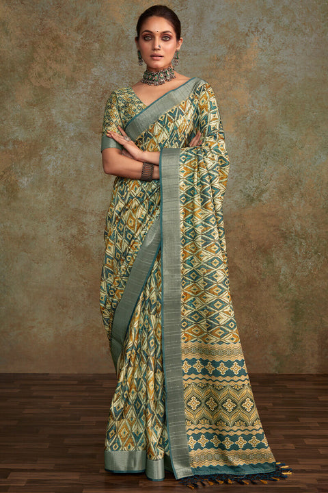 VastraLakshmi Susurrous Green Digital Printed Soft Silk Saree With Devastating Blouse Piece