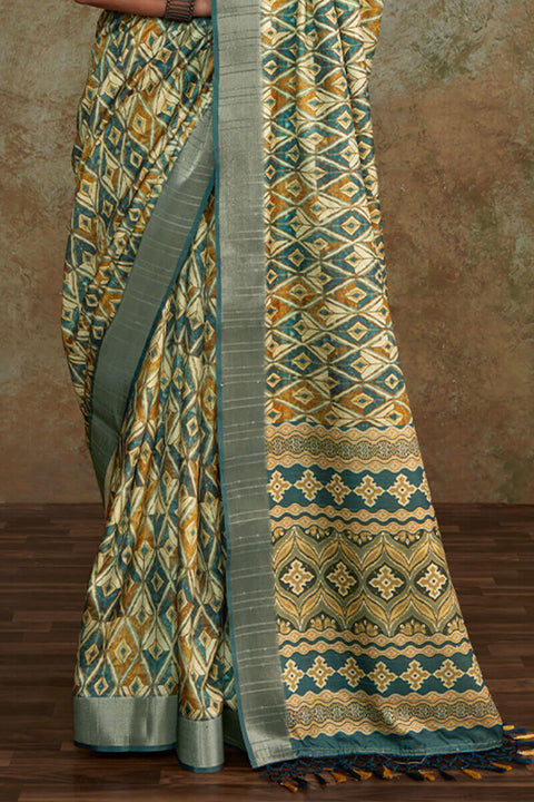 VastraLakshmi Susurrous Green Digital Printed Soft Silk Saree With Devastating Blouse Piece