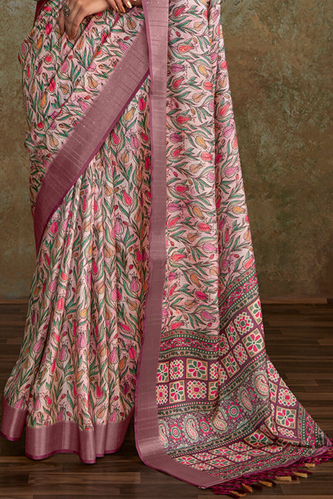 VastraLakshmi Engaging Lavender Digital Printed Soft Silk Saree With Gossamer Blouse Piece