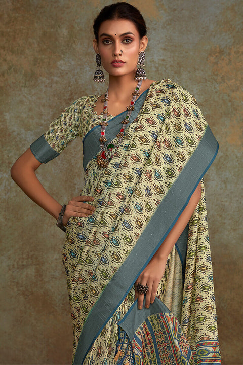 VastraLakshmi Seraglio Pista Digital Printed Soft Silk Saree With Engaging Blouse Piece