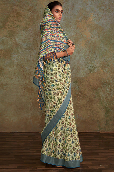 VastraLakshmi Seraglio Pista Digital Printed Soft Silk Saree With Engaging Blouse Piece