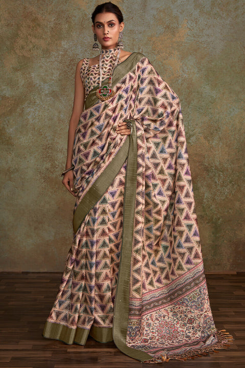 VastraLakshmi Splendorous Baby Pink Digital Printed Soft Silk Saree With Improbable Blouse Piece