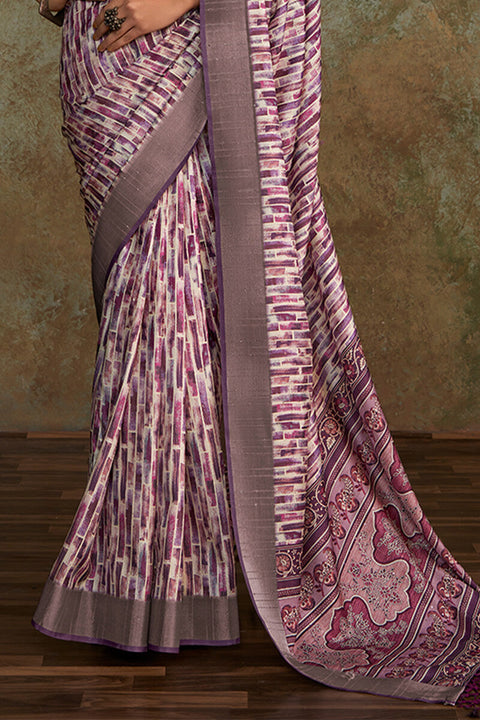 VastraLakshmi Embellished Lavender Digital Printed Soft Silk Saree With Nebula Blouse Piece