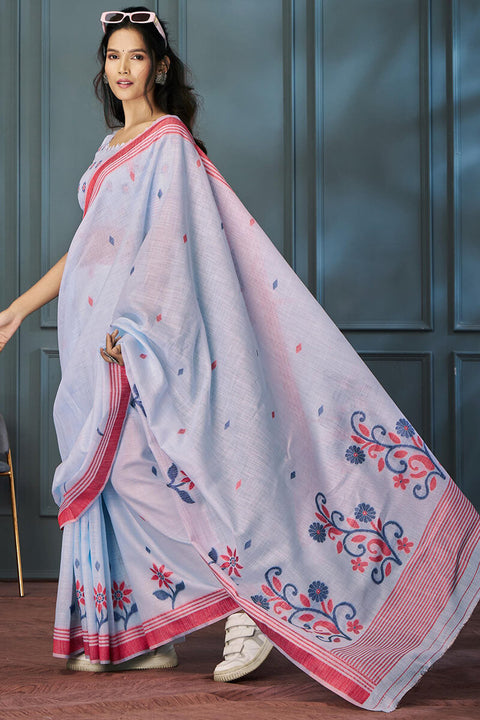 VastraLakshmi Mellifluous Lavender Cotton Silk Saree With Quintessential Blouse Piece