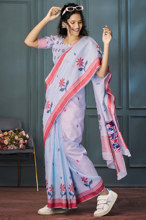 VastraLakshmi Mellifluous Lavender Cotton Silk Saree With Quintessential Blouse Piece