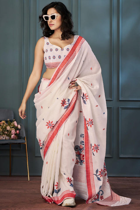 VastraLakshmi Vestigial Beige Cotton Silk Saree With Splendiferous Blouse Piece