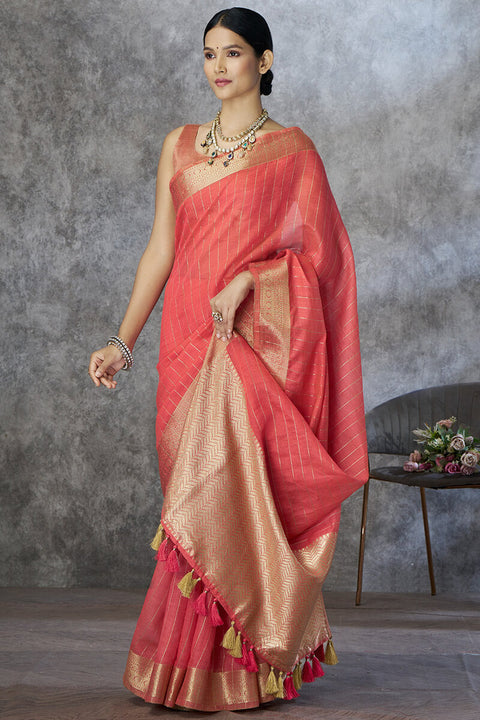 VastraLakshmi Proficient Red Cotton Silk Saree With Improbable Blouse Piece