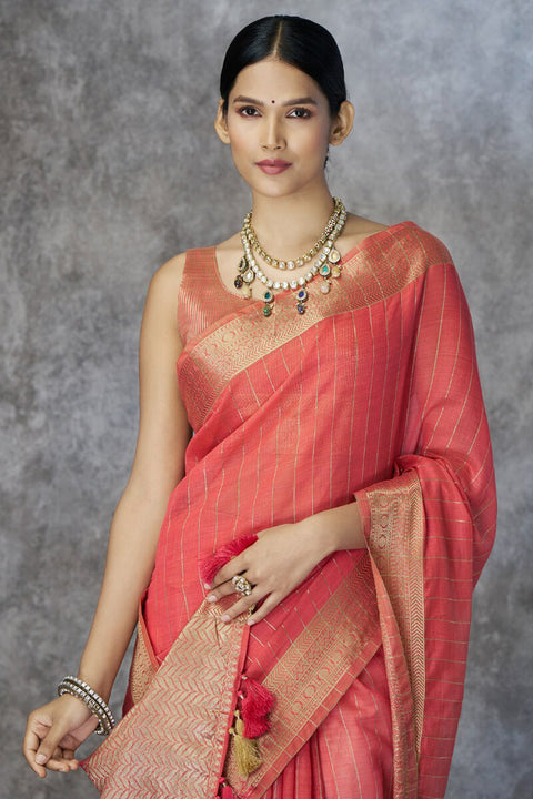 VastraLakshmi Proficient Red Cotton Silk Saree With Improbable Blouse Piece