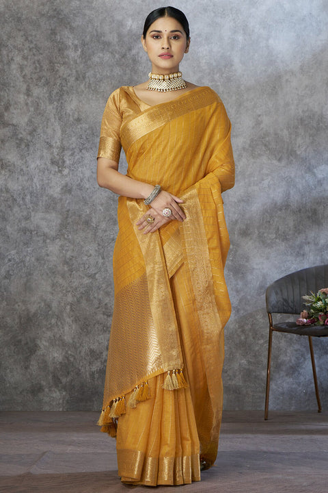 VastraLakshmi Profuse Mustard Cotton Silk Saree With Panache Blouse Piece