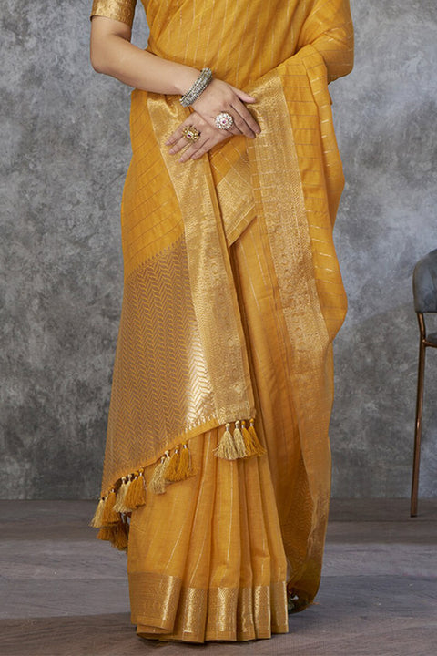 VastraLakshmi Profuse Mustard Cotton Silk Saree With Panache Blouse Piece