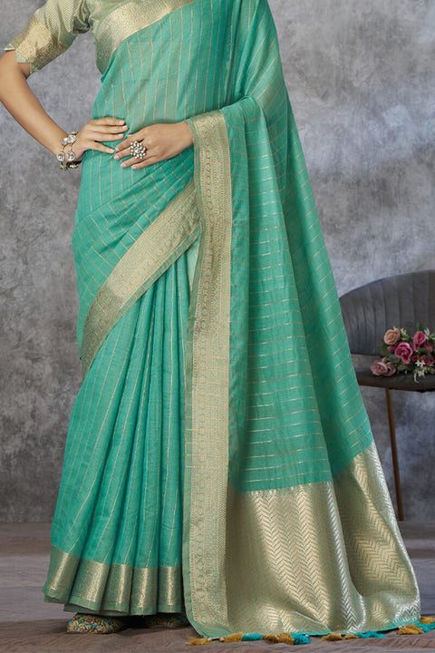 VastraLakshmi Snappy Sea Green Cotton Silk Saree With Phenomenal Blouse Piece