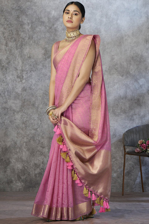 VastraLakshmi Engaging Pink Cotton Silk Saree With Petrichor Blouse Piece