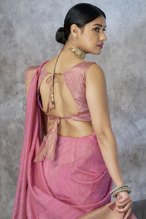 VastraLakshmi Engaging Pink Cotton Silk Saree With Petrichor Blouse Piece