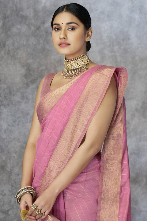 VastraLakshmi Engaging Pink Cotton Silk Saree With Petrichor Blouse Piece