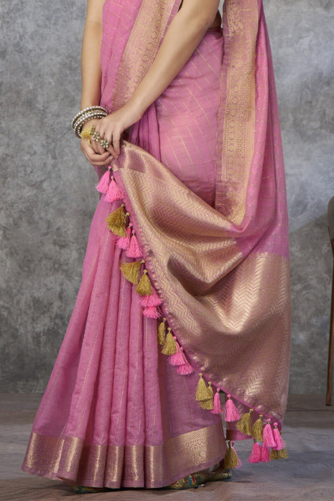 VastraLakshmi Engaging Pink Cotton Silk Saree With Petrichor Blouse Piece