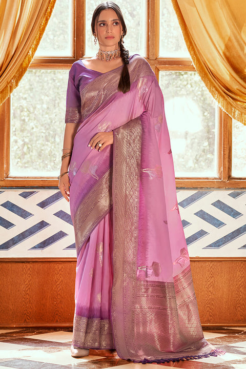 VastraLakshmi Hypnotic Lavender Soft Banarasi Silk Saree With Entrancing Blouse Piece