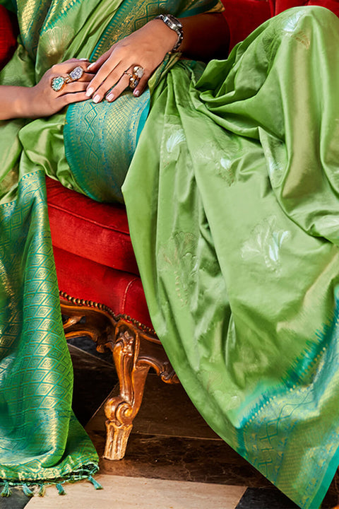 VastraLakshmi Sumptuous Sea Green Soft Banarasi Silk Saree With Incredible Blouse Piece