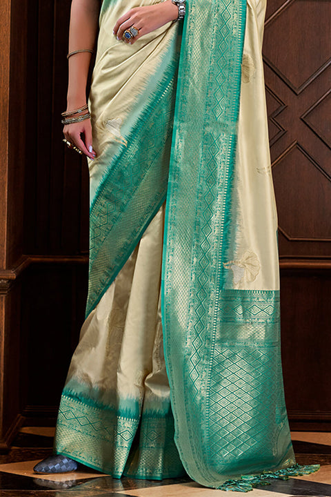 VastraLakshmi Quixotic Beige Soft Banarasi Silk Saree With Ineffable Blouse Piece