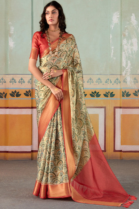 VastraLakshmi Sophisticated Green Digital Printed Soft Silk Saree With Amazing Blouse Piece