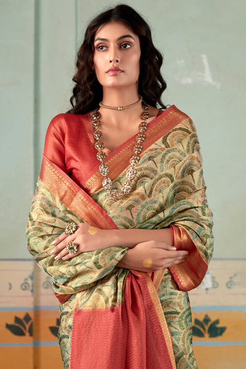 VastraLakshmi Sophisticated Green Digital Printed Soft Silk Saree With Amazing Blouse Piece