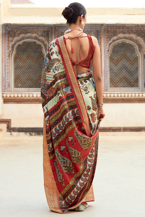 VastraLakshmi Brood Beige Digital Printed Dola Silk Saree With Exquisite Blouse Piece