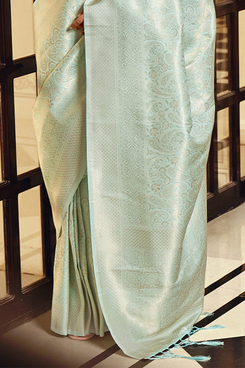 VastraLakshmi Lagniappe Pista Kanjivaram Silk Saree With Ratatouille Blouse Piece