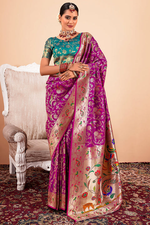 VastraLakshmi Sizzling Purple Paithani Silk Saree With Adorning Blouse Piece