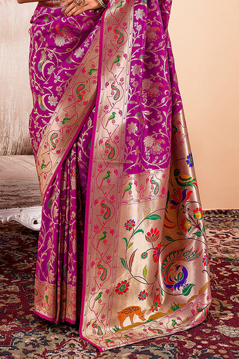 VastraLakshmi Sizzling Purple Paithani Silk Saree With Adorning Blouse Piece