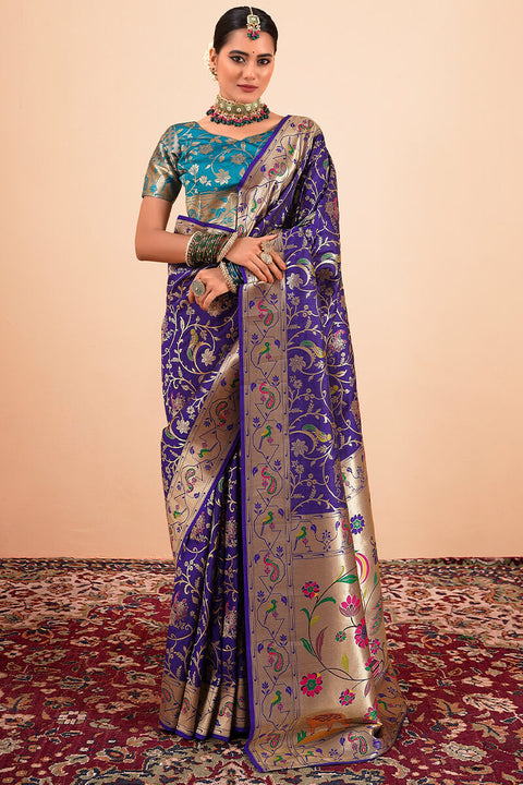 VastraLakshmi Forbearance Royal Blue Paithani Silk Saree With Pretty Blouse Piece