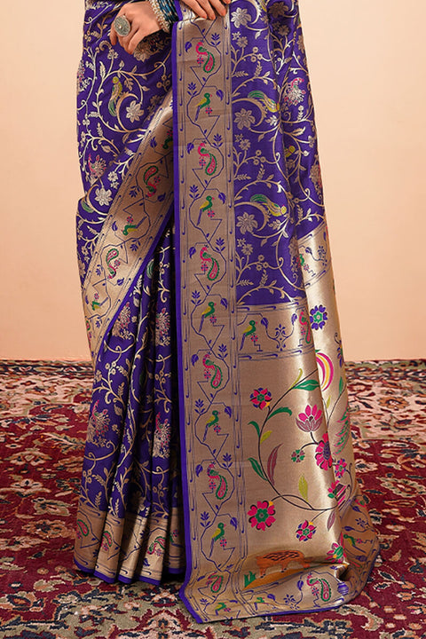 VastraLakshmi Forbearance Royal Blue Paithani Silk Saree With Pretty Blouse Piece