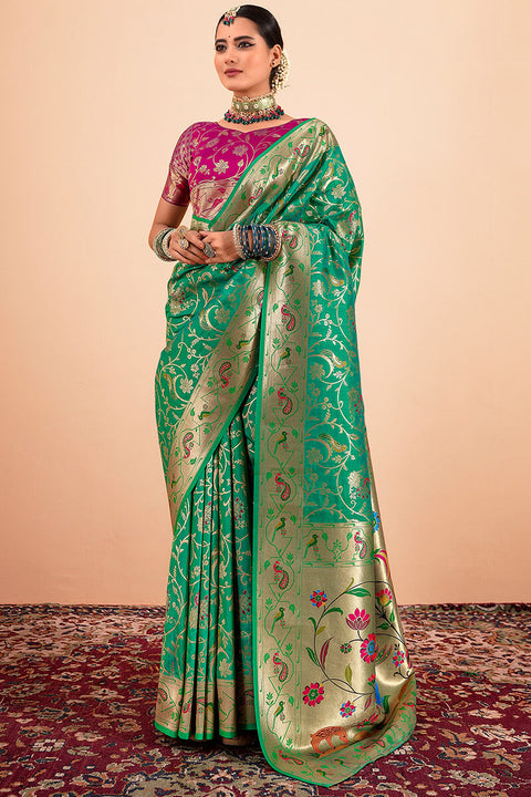 VastraLakshmi Ethnic Green Paithani Silk Saree With Ravishing Blouse Piece