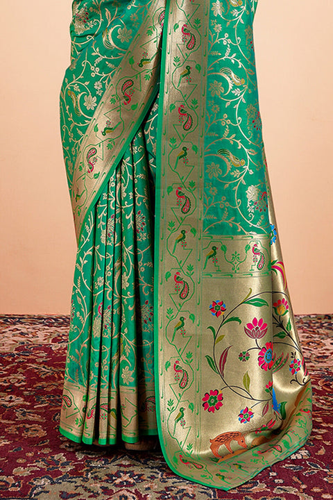 VastraLakshmi Ethnic Green Paithani Silk Saree With Ravishing Blouse Piece