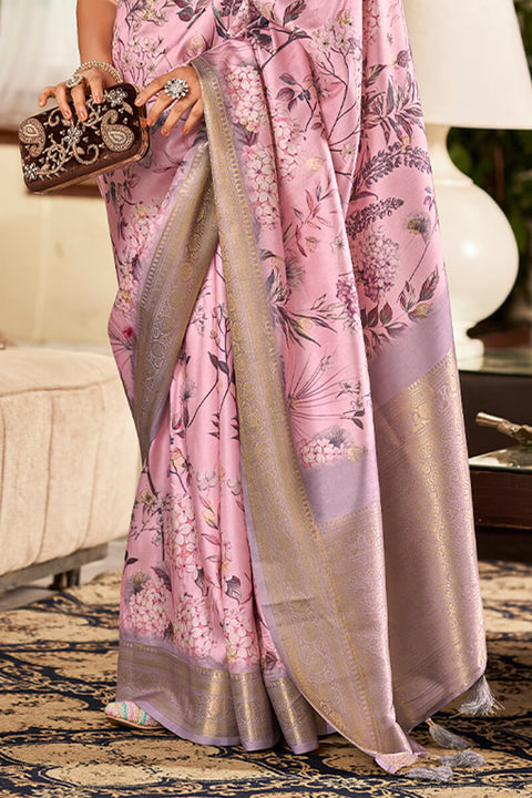 VastraLakshmi Appealing Baby Pink Digital Printed Soft Silk Saree With Stunning Blouse Piece