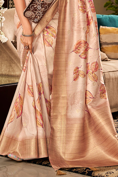 VastraLakshmi Prettiest Beige Digital Printed Soft Silk Saree With Traditional Blouse Piece