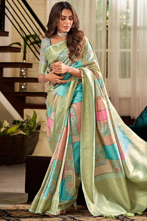 VastraLakshmi Cynosure Multicolor Digital Printed Soft Silk Saree With Fugacious Blouse Piece