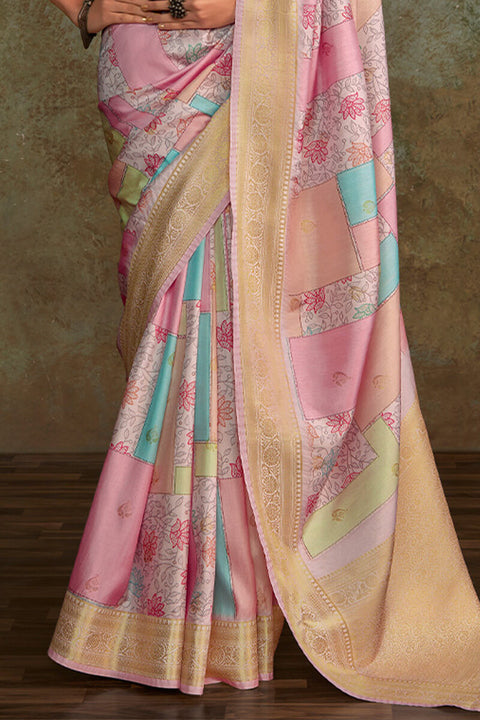 VastraLakshmi Fugacious Baby Pink Digital Printed Soft Silk Saree With Ratatouille Blouse Piece