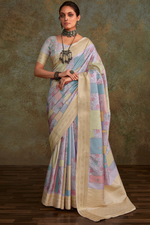 VastraLakshmi Susurrous Lavender Digital Printed Soft Silk Saree With Confounding Blouse Piece