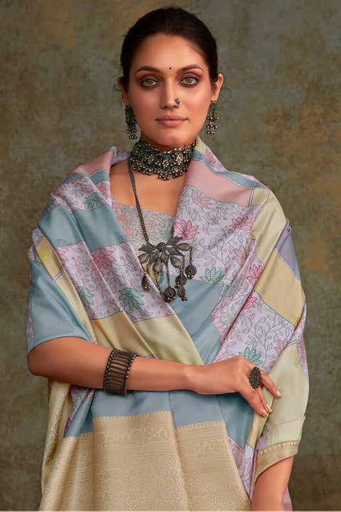 VastraLakshmi Susurrous Lavender Digital Printed Soft Silk Saree With Confounding Blouse Piece